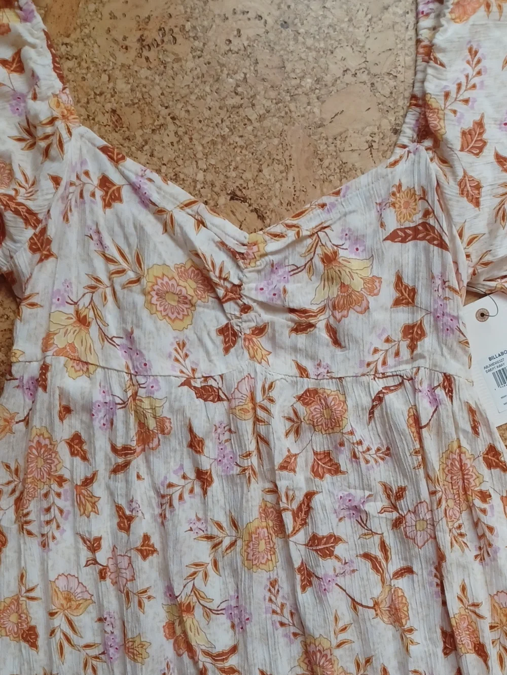 Billabong Swept Away Orange/Purple/Yellow Floral Smocked Maxi Dress Size L NWT - Picture 3 of 8